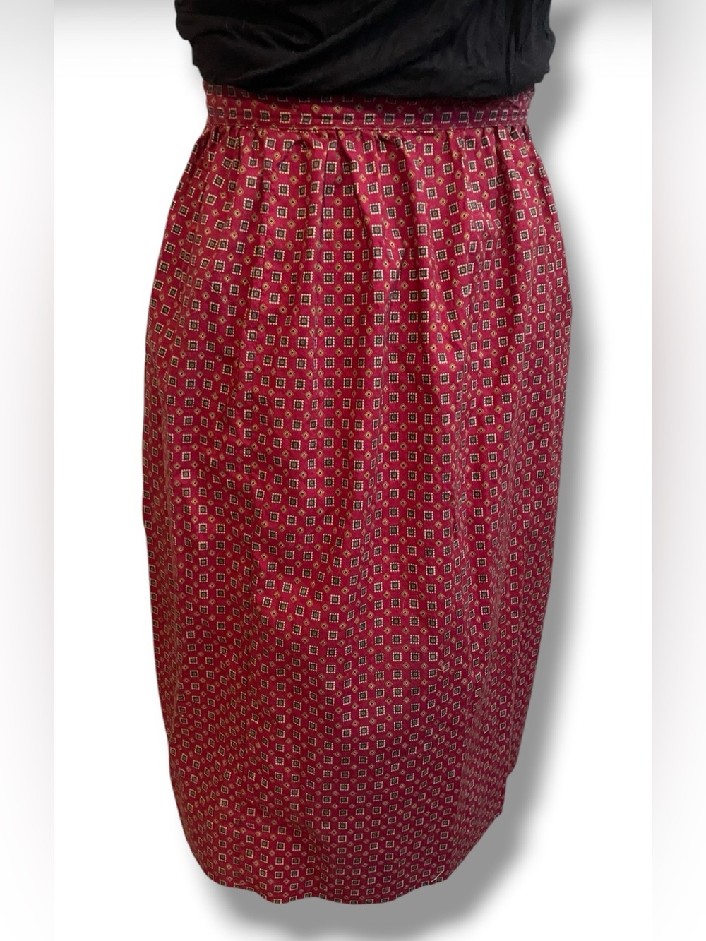Anthropologie Red Geometric Print High Waist Midi Skirt